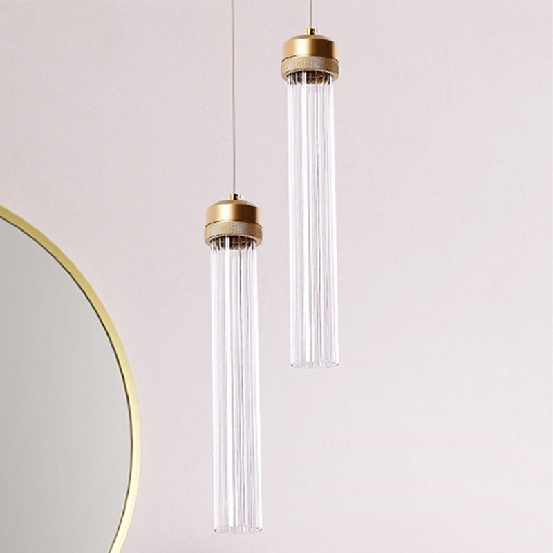 Stylish Gold Cylinder Pendant Light With Clear Glass Shade - Ideal For Restaurants And Bedrooms