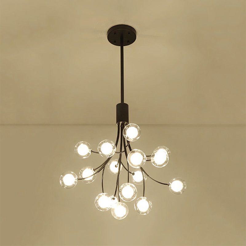 Contemporary Metal Pendant Chandelier - 16-Light Hanging Lamp Black Finish & Grape Design