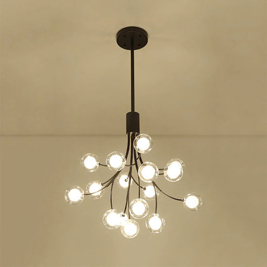 Contemporary Metal Pendant Chandelier - 16-Light Hanging Lamp Black Finish & Grape Design