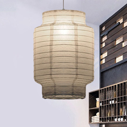 Retro Fabric Lantern Ceiling Pendant - 1-Light White Lamp Kit In 3 Sizes