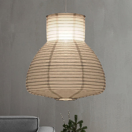 Retro Fabric Lantern Ceiling Pendant - 1-Light White Lamp Kit In 3 Sizes / 11.5
