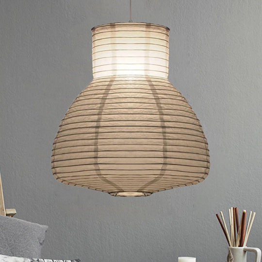 Retro Fabric Lantern Ceiling Pendant Light - 1 White Hanging Lamp Kit 8.5’/10.5’/11.5’ Wide