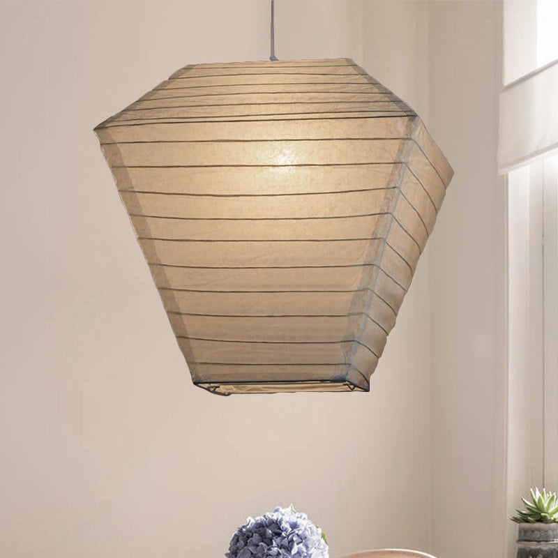Retro Fabric Lantern Ceiling Pendant - 1-Light White Lamp Kit In 3 Sizes
