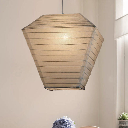 Retro Fabric Lantern Ceiling Pendant - 1-Light White Lamp Kit In 3 Sizes