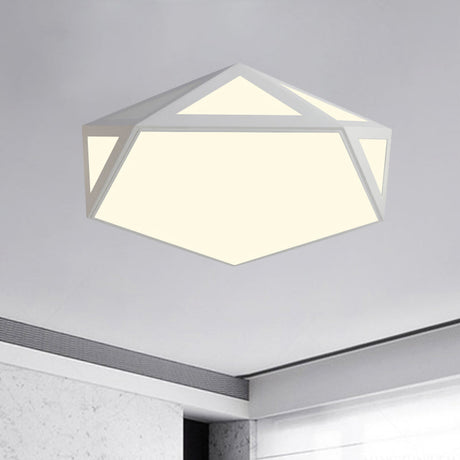 Sleek Black/White Pentagon Flush Ceiling Light With Acrylic Shade - Simple Led For Bedroom Available