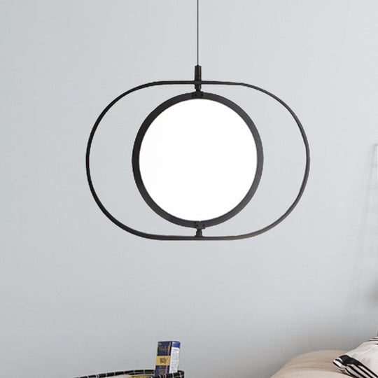 Simplicity Metal Led Black Pendant Light - Oval Suspension Ceiling Fixture: Horizontal/Vertical