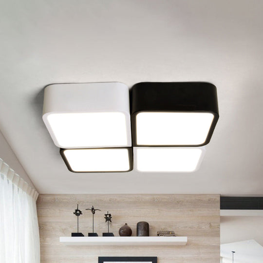 10’/14’ Wide Metal Square Flush Mount Led Ceiling Light In White/Black With Modern Design And