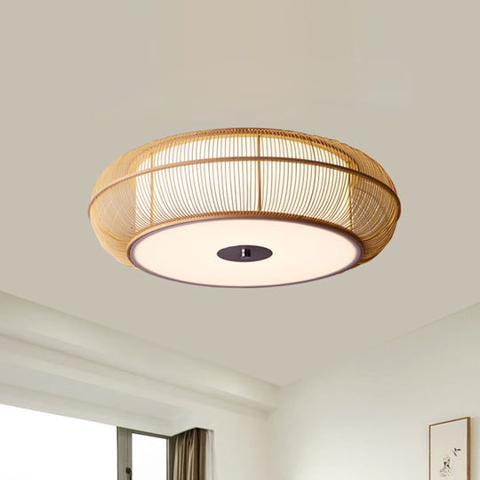 Asian Style Round Bamboo Shade Ceiling Light - 3/4 Lights Black/Wood Fixture For Bedroom 18’/22’ Dia