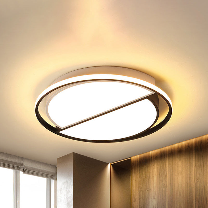 Contemporary Black Metal Flush Mount Lamp With Led Ceiling Fixture For Bedroom 2 Sizes Available