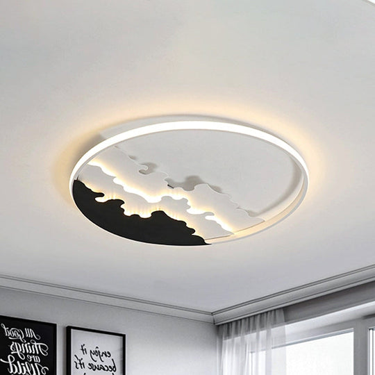 Led Bedroom Flush Light - 16’/19.5’/23.5’ Dia Ceiling Mounted Lamp In White/Black Warm/White