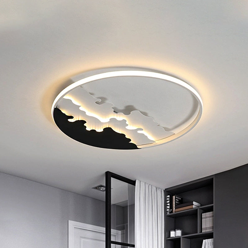 Led Bedroom Flush Light - 16/19.5/23.5 Dia Ceiling Mounted Lamp In White/Black Warm/White