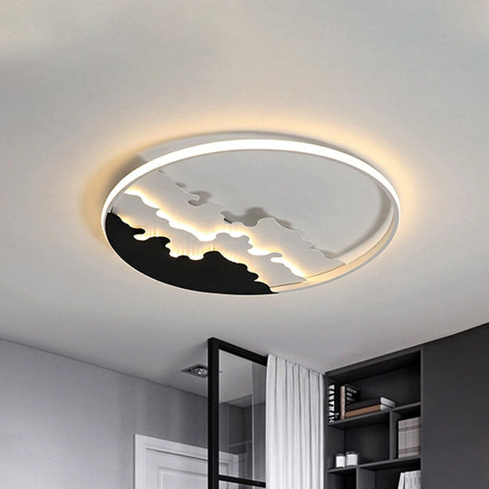 Led Bedroom Flush Light - 16’/19.5’/23.5’ Dia Ceiling Mounted Lamp In White/Black Warm/White