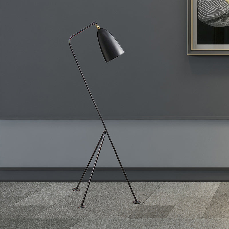 Modern Tripod Floor Lamp With Bell Shade - Metallic Design 1 Light Black/White Perfect For Bedroom