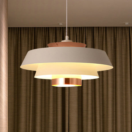 Contemporary 3-Tiered Suspension Pendant - Metal 1 Bulb Ceiling Light For Dining Room In Black/White