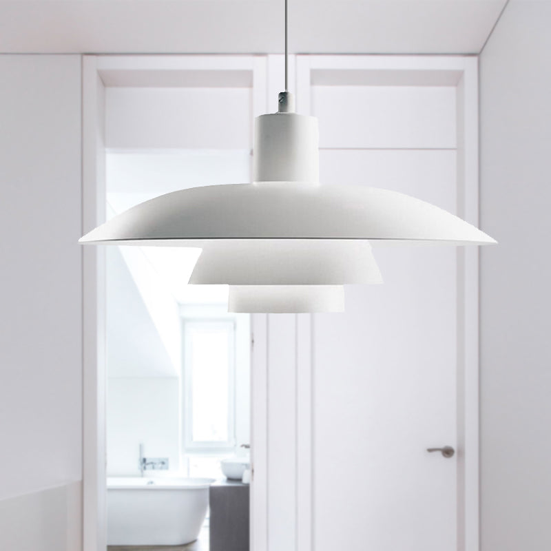 Nordic Metal Pendant Lamp With Tiered Design And Flared Shade - 1-Head Pink/White Hanging Lighting