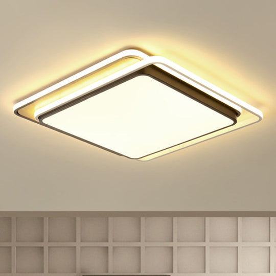 Modern Overlapping Square Flush Ceiling Light - Metal Led Black Mount Fixture White/Warm