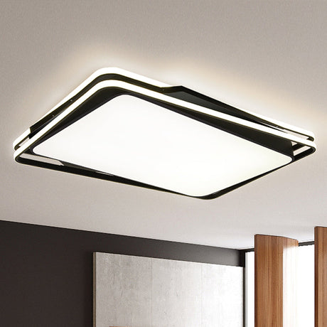 Black Geometrical Flush Mount Ceiling Lamp - Minimalist Led Metal Lighting In White/Warm Light