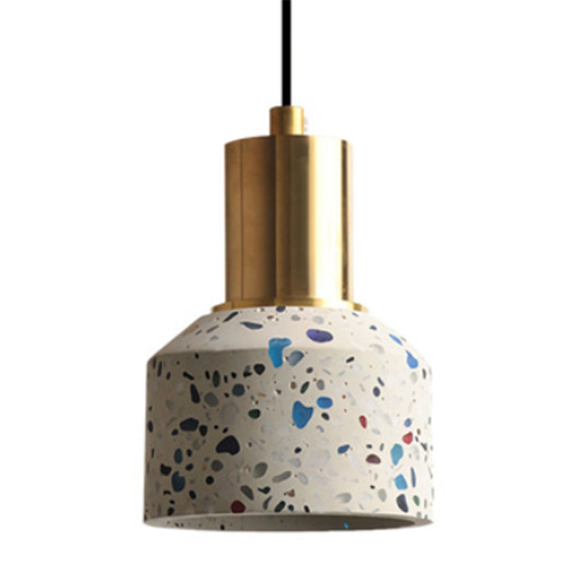 Terrazzo Jar Pendant Light: Postmodern 1 Head White/Pink With Brass Accent - Coffee Shop Décor White