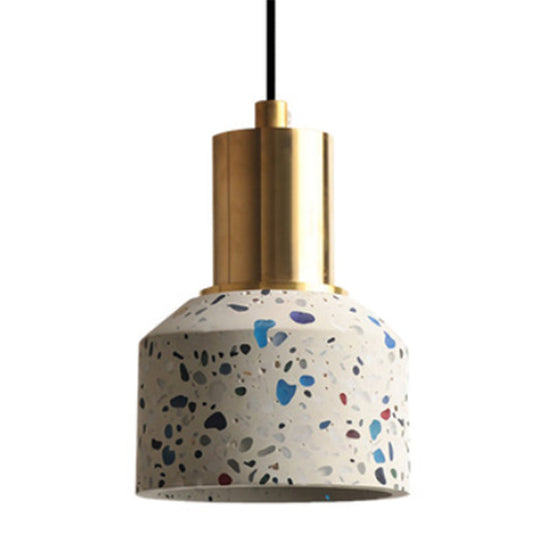 Terrazzo Jar Pendant Light: Postmodern 1 Head White/Pink With Brass Accent - Coffee Shop Décor White