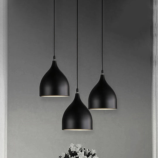 Modern Metal 3-Light Pendant In Black/White With Round/Linear Canopy Black / Round