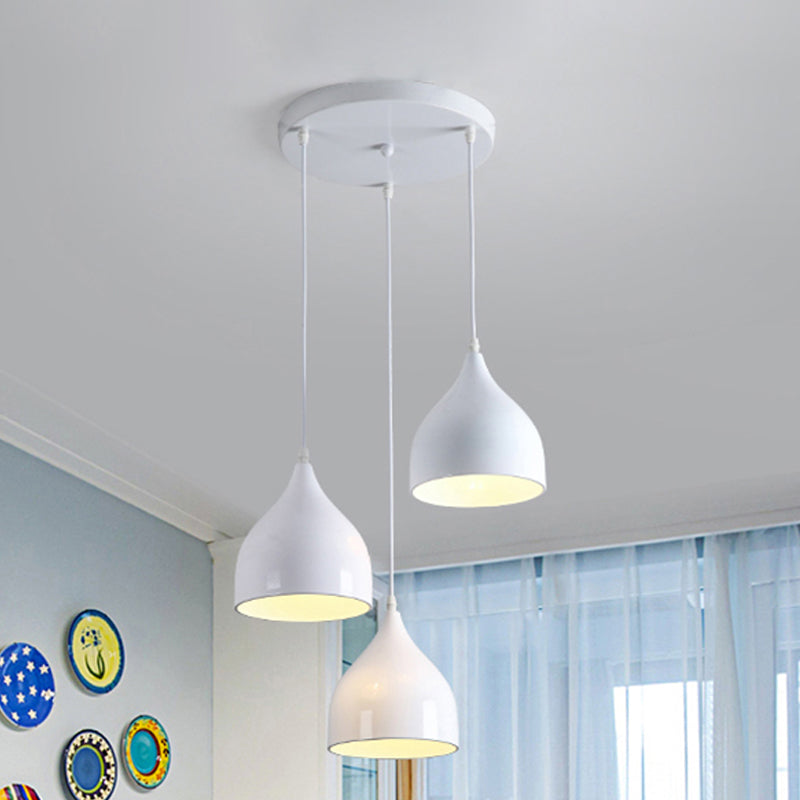 Modern 3-Light Bell Pendant In Black/White Metal With Round/Linear Canopy