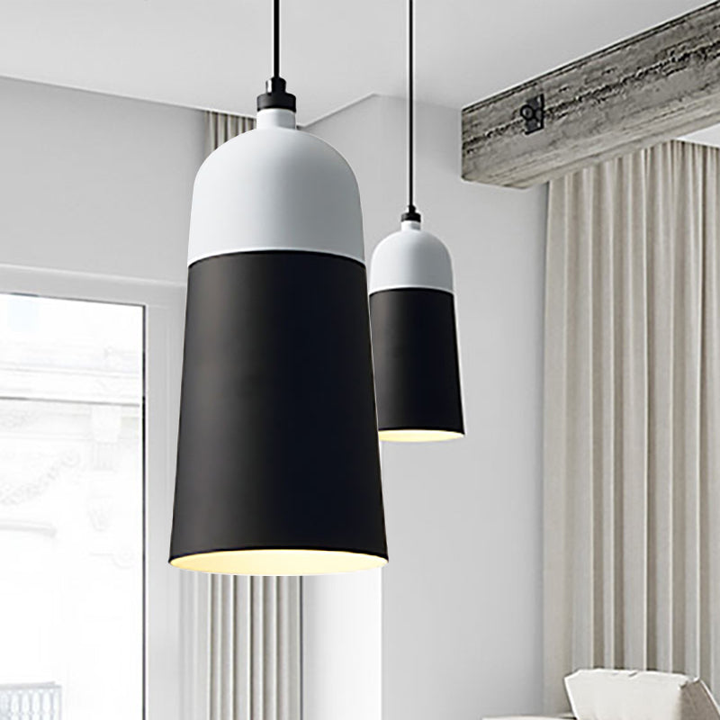 Metal Domed Hanging Light Fixture - Modern Simple Suspension Lamp Black & White