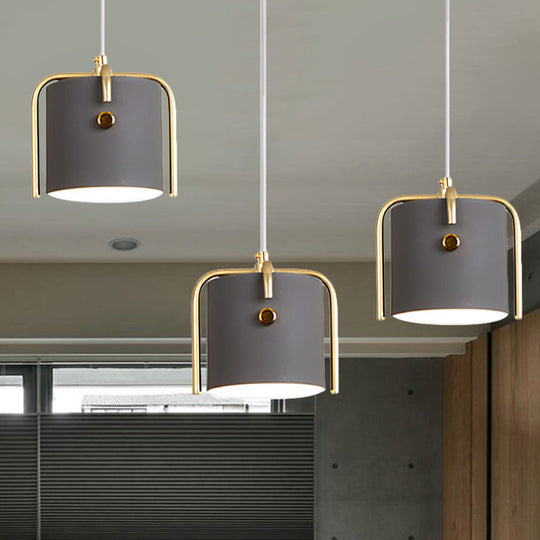 Stylish Macaron Hanging Light - 1 With Metallic Shade Gray/White Barrel Suspension Lamp Ideal For