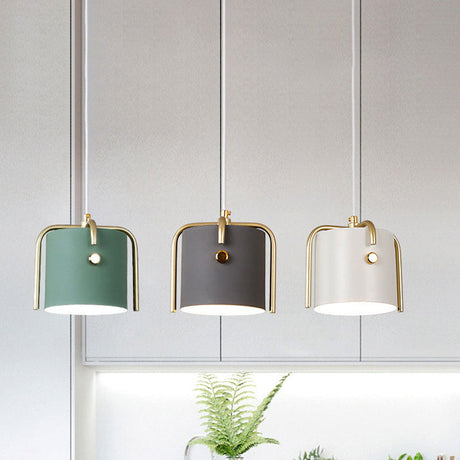 Stylish Macaron 1-Light Hanging Light: Metallic Gray/White Shade Suspension Lamp For Dining Room