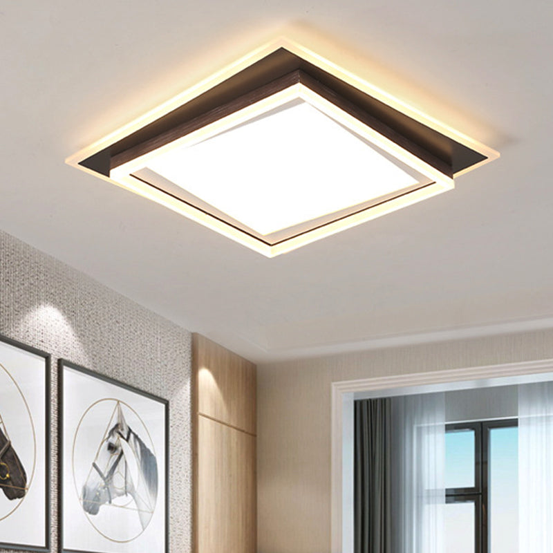 Modern Metal Led Flush Mount Ceiling Lamp With Recessed Diffuser - Square/Rectangular White/Warm