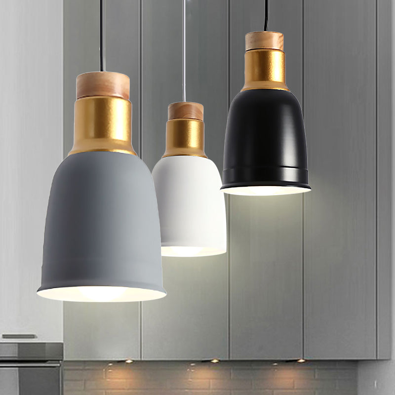 Nordic Metal Pendant Ceiling Light With Bell Hanging Design In Black/Grey/White - 1