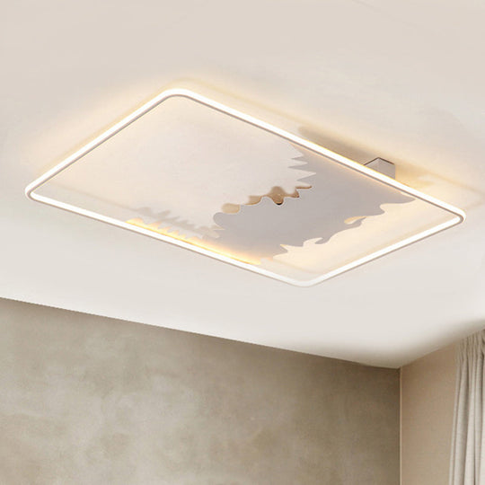 Art Deco Oblong Led Ceiling Flush Light In White/Warm 34.5/39 Wide White / 34.5