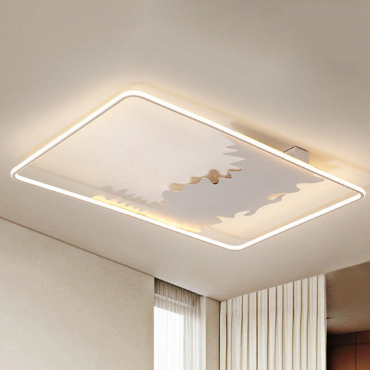 Art Deco Oblong Led Ceiling Flush Light In White/Warm 34.5’/39’ Wide