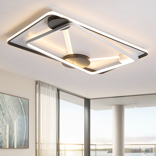 Modern Led Metal Semi Flush Mount Lamp - 16’/19.5’/35.5’ Wide Black And White