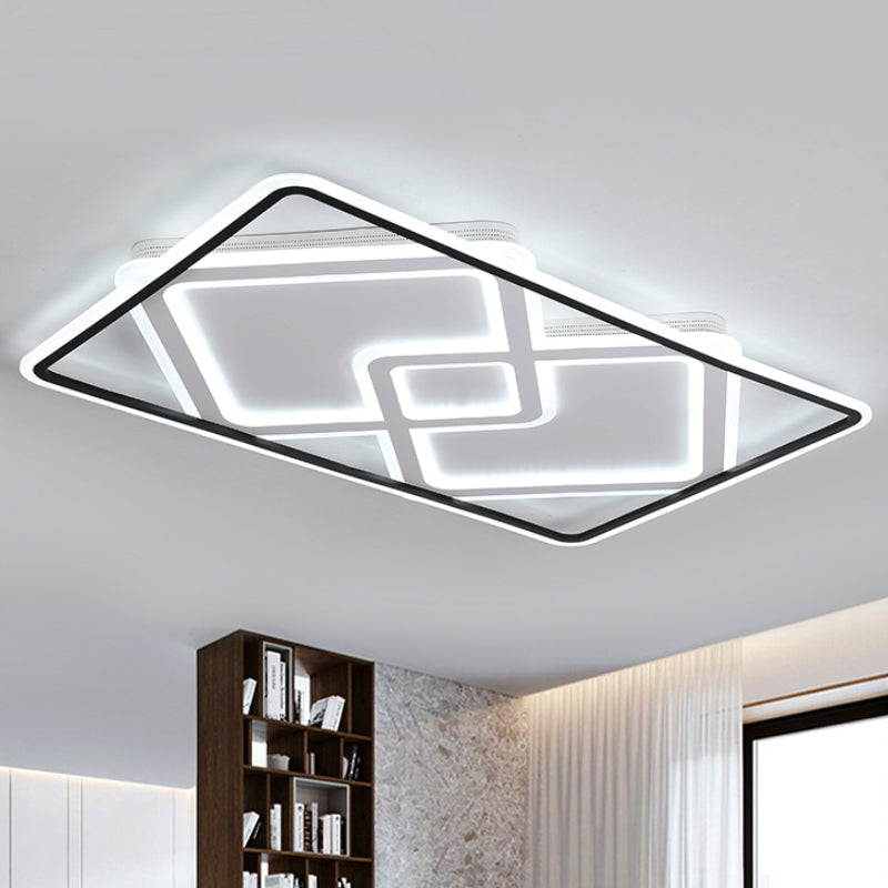 Sleek Metal Led Ceiling Lamp: Rectangular Flush Lighting For Living Room In White/Warm Light