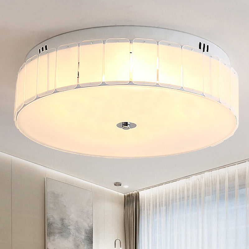 Modern Multi-Light Drum Bedroom Flush Mount Lamp With White Glass