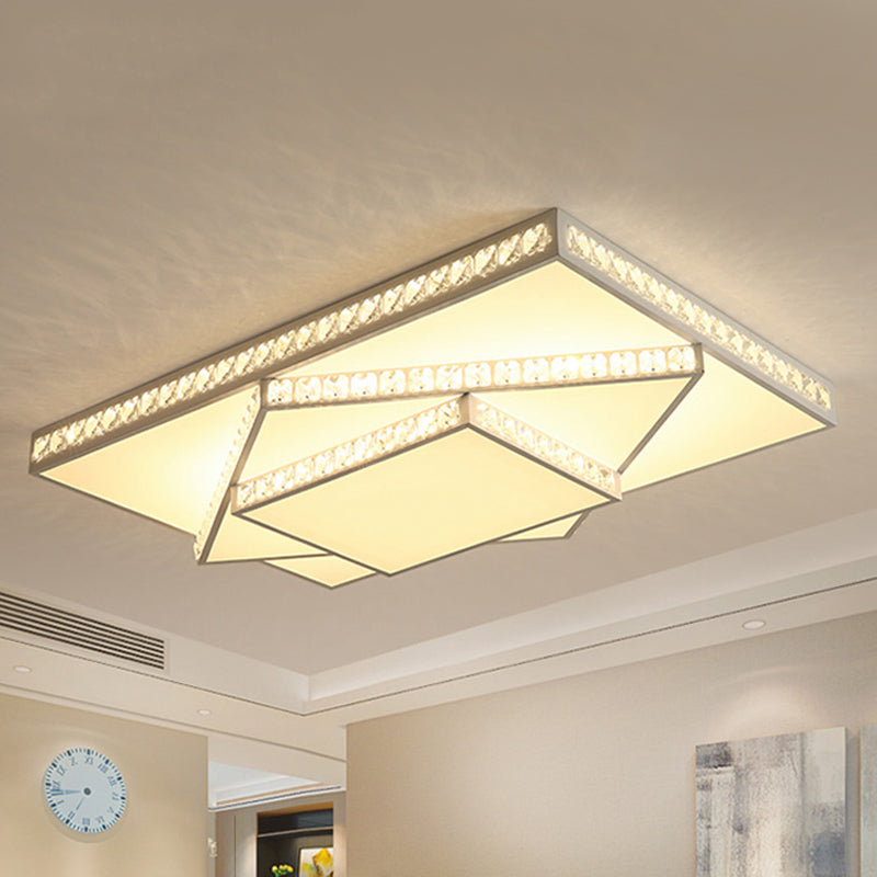 Contemporary Led Metal 3-Tiered Square Flush Ceiling Mount Light - White/3Rd Gear