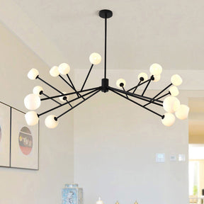 Modernist Frosted Glass Pendant Light - Elegant 18-Light Black Branch Chandelier For Living Room