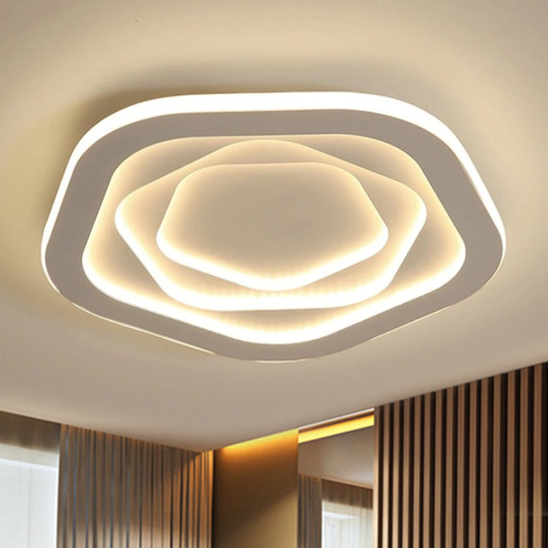 Led Acrylic White Pentagon Flush Ceiling Light - 16/19.5/23.5 With Warm/White / 16 Warm
