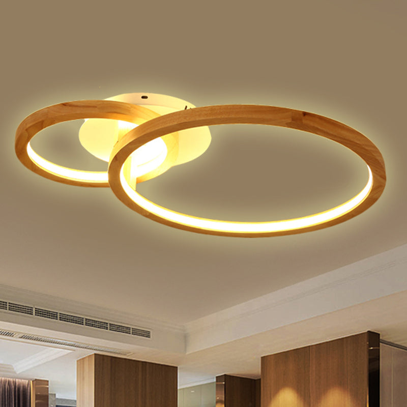 Modern 2 - Tier Led Semi Flush Ceiling Light For Bedroom In Warm Brown Wood 21.5’/28’ Wide