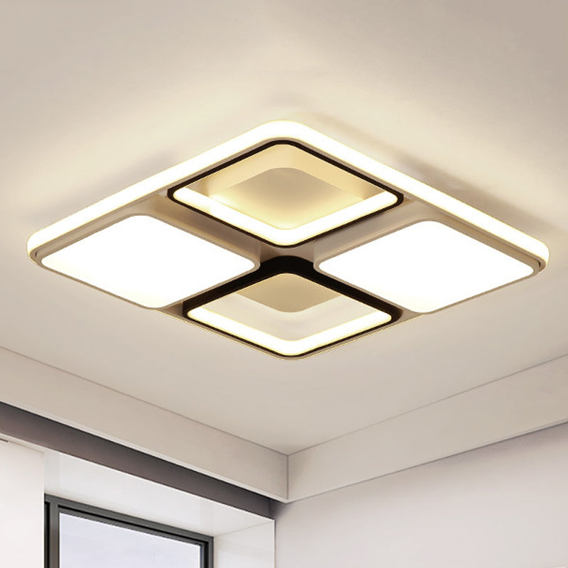 Modern Led Flush Mount Lamp: Black And White Square/Rectangle 19.5’/45’ Wide Acrylic Light