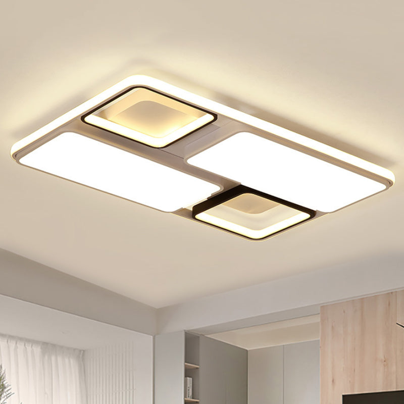 Modern Led Flush Mount Lamp: Black And White Square/Rectangle 19.5/45 Wide Acrylic Light Fixture In