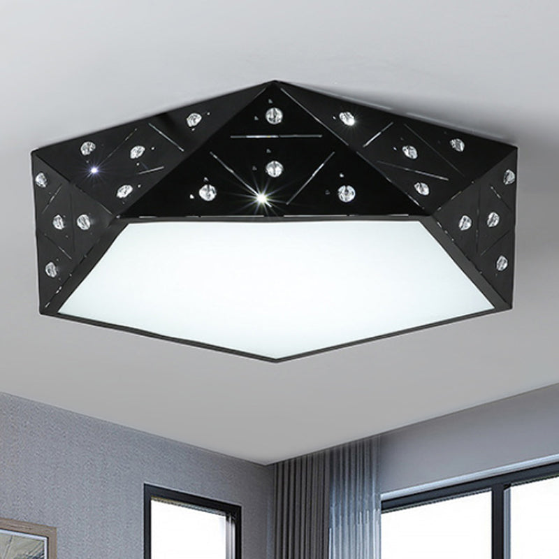 Modern Geometric Flushmount Nordic Led Light - Crystal Accents Black/White 16’/19.5’ Wide