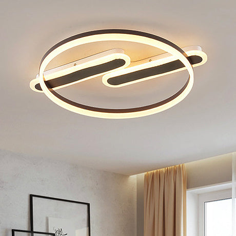 Contemporary Brown Metal Sphere Flush Mount Ceiling Light Fixture With Led In White/Warm
