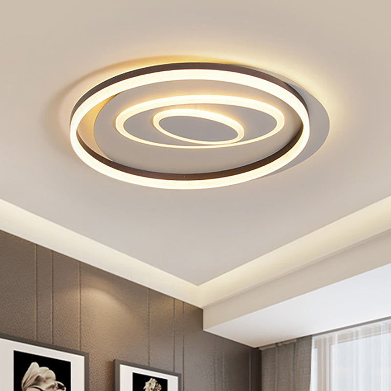 Modernist Ring Semi Flush Mount Metal Led Ceiling Fixture For Bedroom - Brown With White/Warm Light