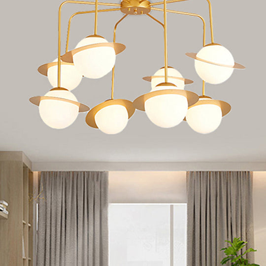 Contemporary Metal Radial Chandelier With 8 Lights - Gold/Chrome Led Ceiling Lamp And Glass Globe