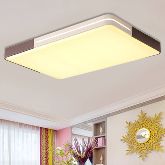 Modern White Led Flush Mount Ceiling Light For Living Room Square/Rectangular Acrylic Shade 19/38