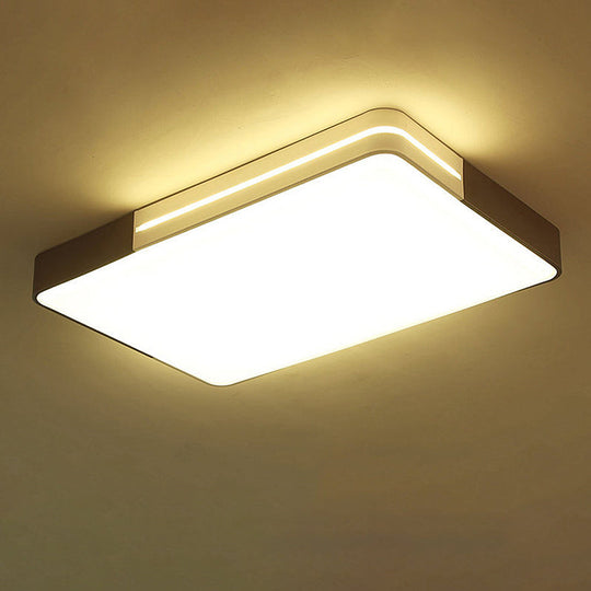 Modern White Led Flush Mount Ceiling Light For Living Room – Square/Rectangular Acrylic Shade