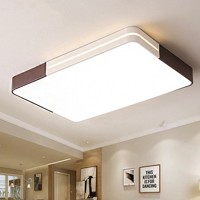 Modern White Led Flush Mount Ceiling Light For Living Room – Square/Rectangular Acrylic Shade