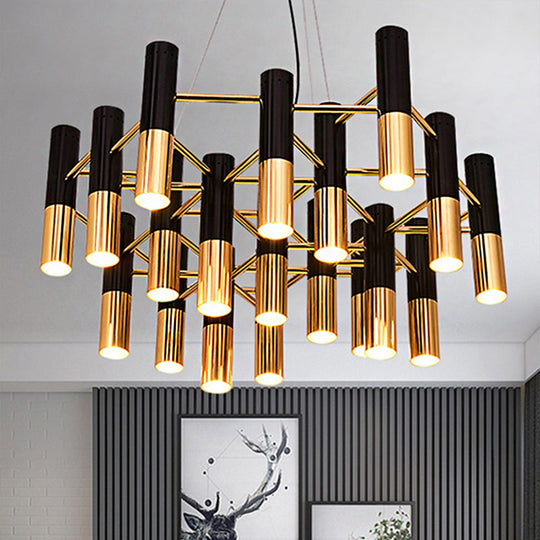 Modern Tube Chandelier Light - Gold Metal 7/13/19 Lights Warm Lighting For Living Room