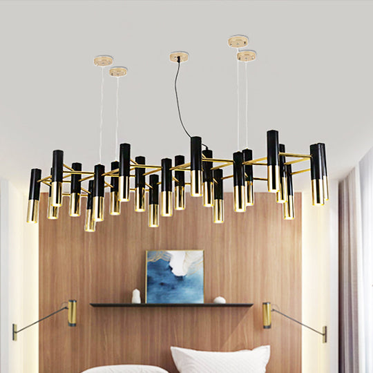 Contemporary Metal Tube Chandelier - Gold Led Pendant Light With 11/22 Lights In Warm Glow 22 /